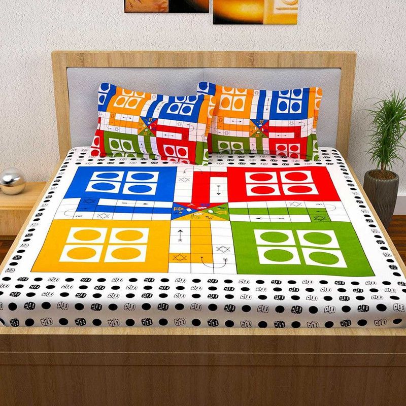 Leo Creation 260 TC Cotton Double Printed Flat Bedsheet  (Pack of 1, Off White)