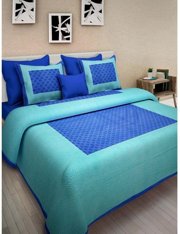 UNIVERSAL TRADER 150 TC Cotton Double Printed Flat Bedsheet  (Pack of 1, Blue)