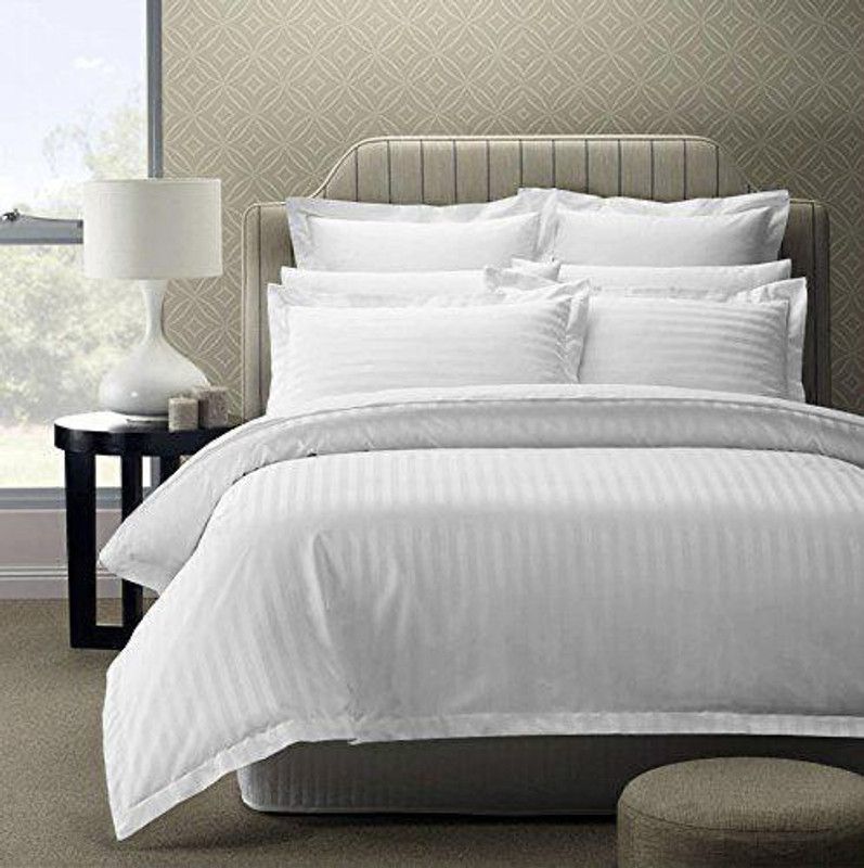 JOT CREATIONS 300 TC Satin, Cotton Double Striped Flat Bedsheet  (Pack of 1, White)
