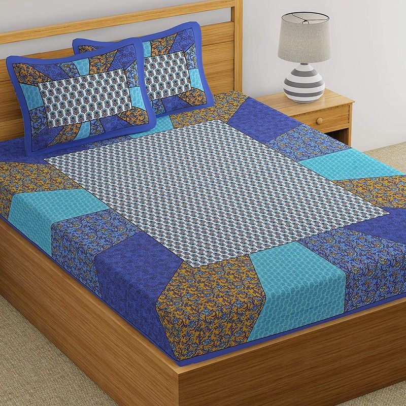 job 144 TC Cotton Double Jaipuri Prints Flat Bedsheet  (Pack of 1, Multicolor)