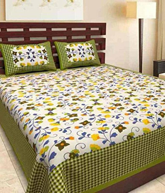 ABHISHEK FASHION 140 TC Cotton Double Printed Flat Bedsheet  (Pack of 1, Green)