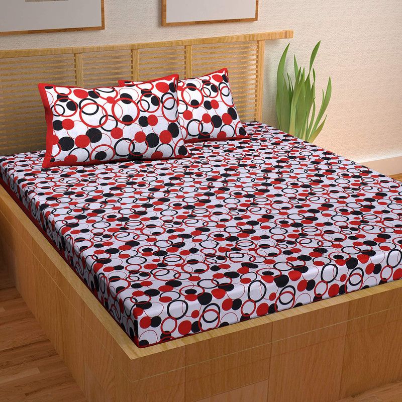 ATHARV CREATIONS 144 TC Cotton Double Printed Flat Bedsheet  (Pack of 1, Red)