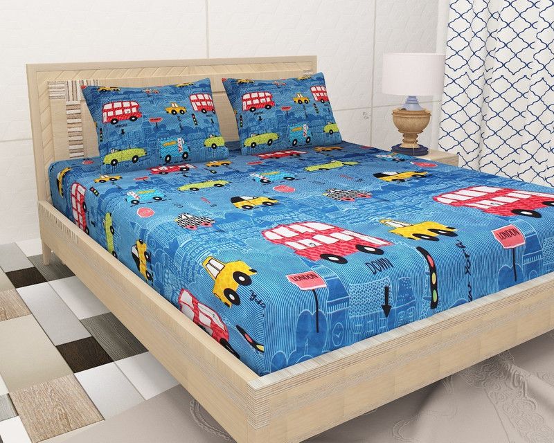 zuzu decorr 104 TC Microfiber Double Cartoon Flat Bedsheet  (Pack of 1, Multicolor)