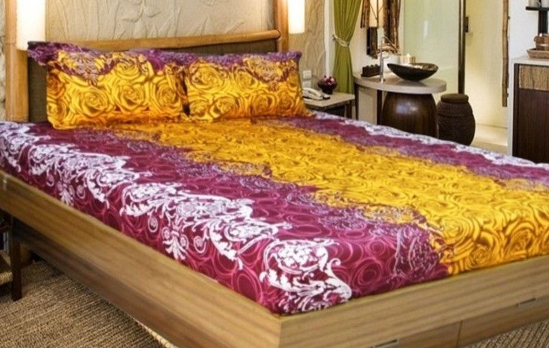 Snuggle Cotton Queen Floral Flat Bedsheet  (Pack of 1, Maroon, Yellow)