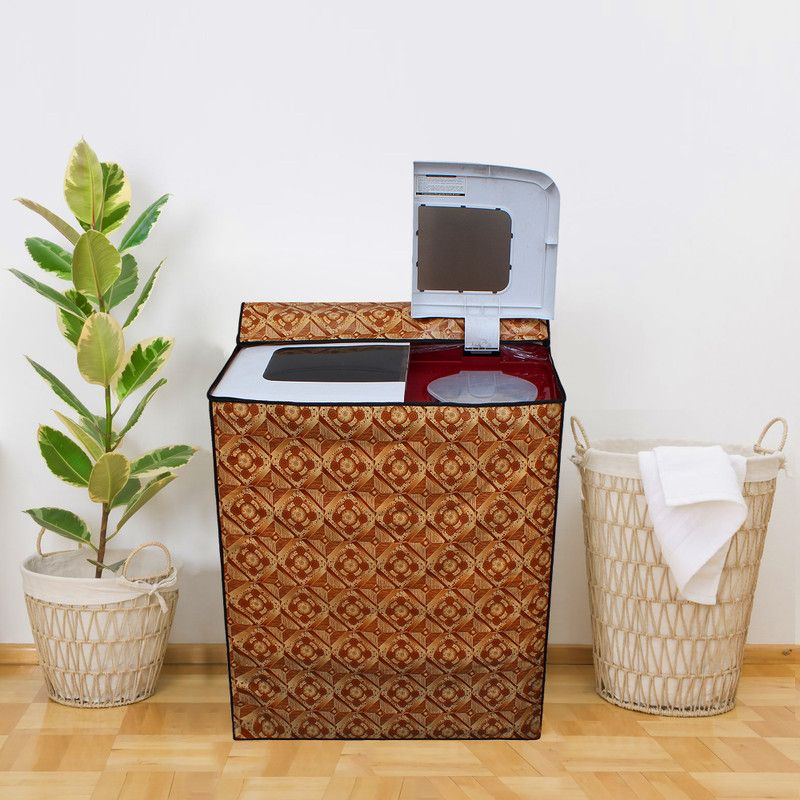 Glassiano Semi-Automatic Washing Machine Cover  (Width: 82.55 cm, Gold, Orange)