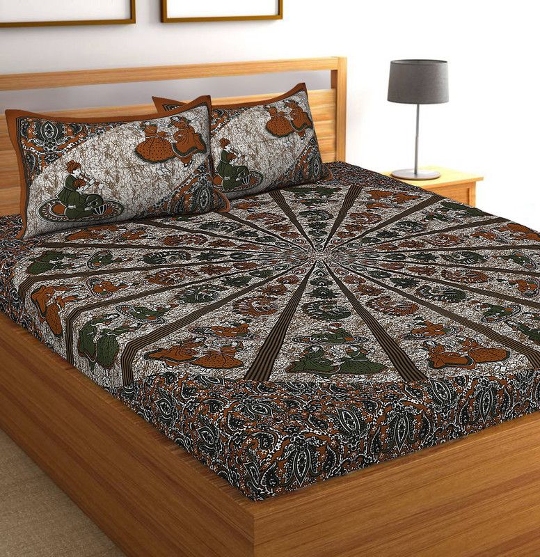 BEDAFFAIR 144 TC Cotton Queen Printed Flat Bedsheet  (Pack of 1, Brown)