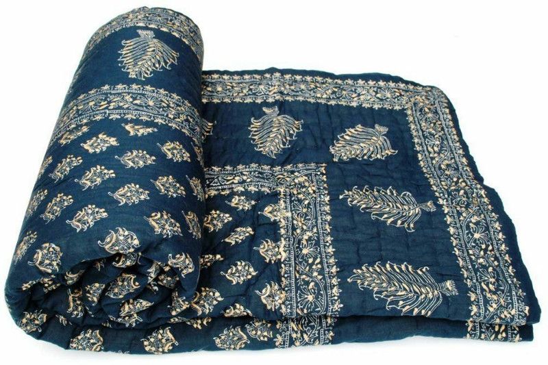 Samradhi Floral Double Quilt for Mild Winter  (Cotton, Blue)