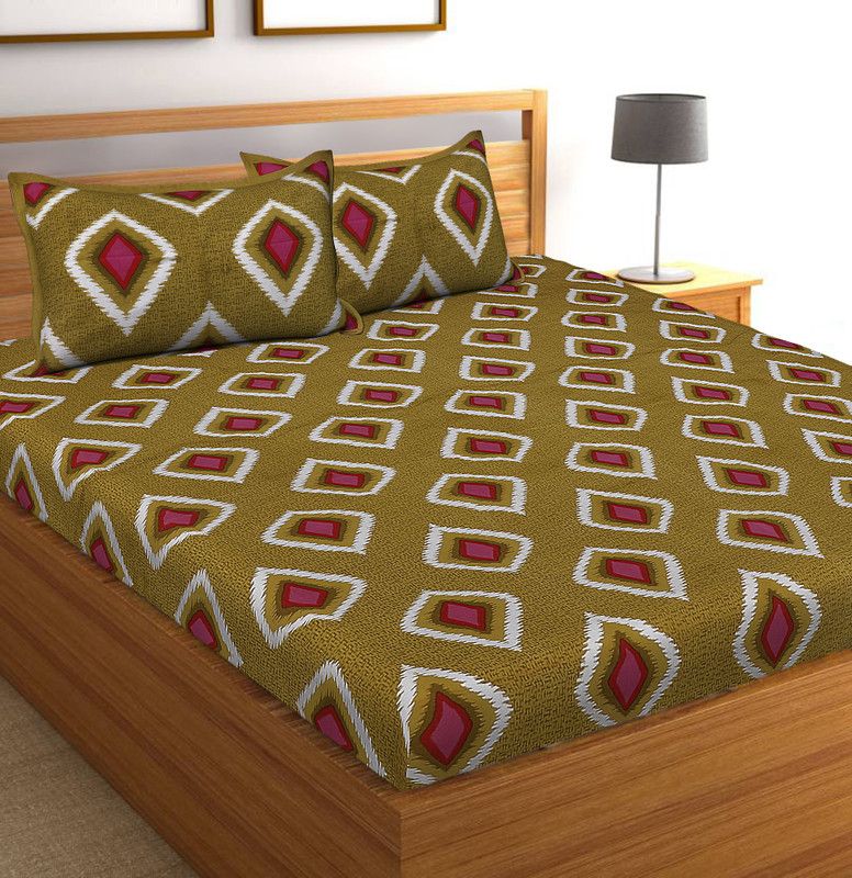 Crayonsfab 144 TC Cotton Queen Printed Flat Bedsheet  (Pack of 1, Green)