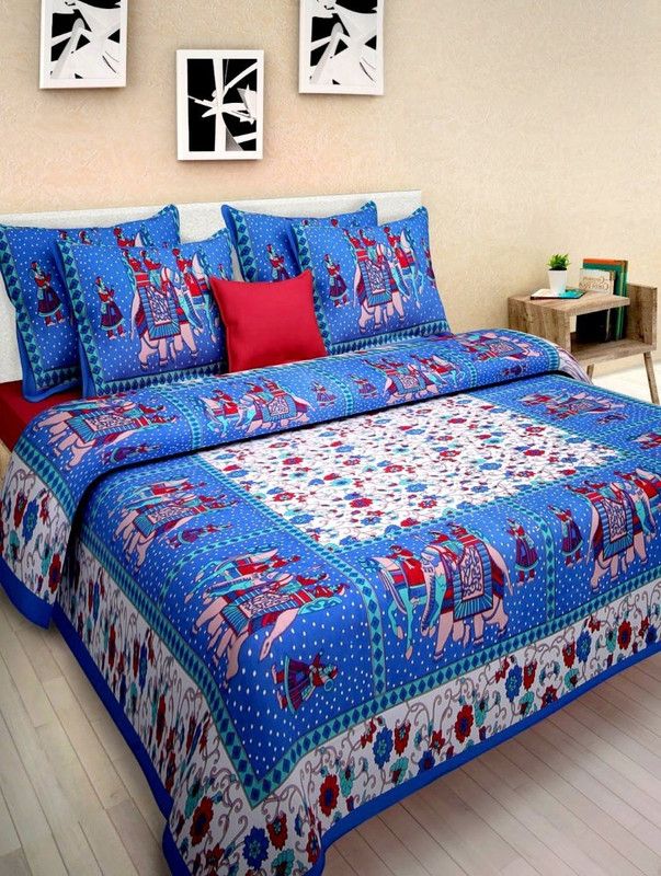 Unique Fashion 160 TC Cotton Double Jaipuri Prints Flat Bedsheet  (Pack of 1, Multicolor10)