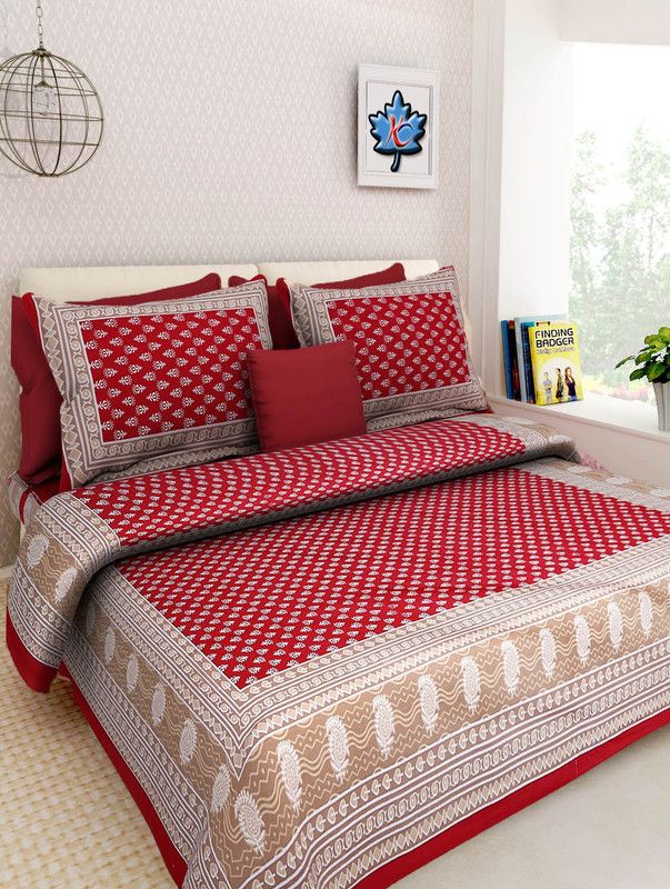Aether 144 TC Cotton Queen Printed Flat Bedsheet  (Pack of 1, Maroon)