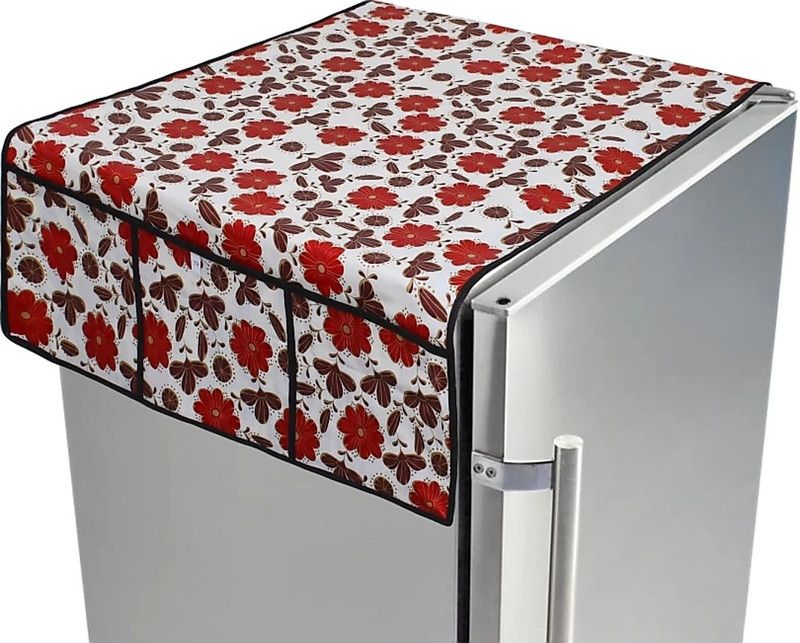 KingMatters Refrigerator Cover  (Width: 55 cm, White, Red)