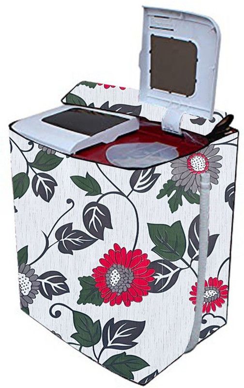 SAVEIT Semi-Automatic Washing Machine Cover  (Width: 63 cm, White, Red)