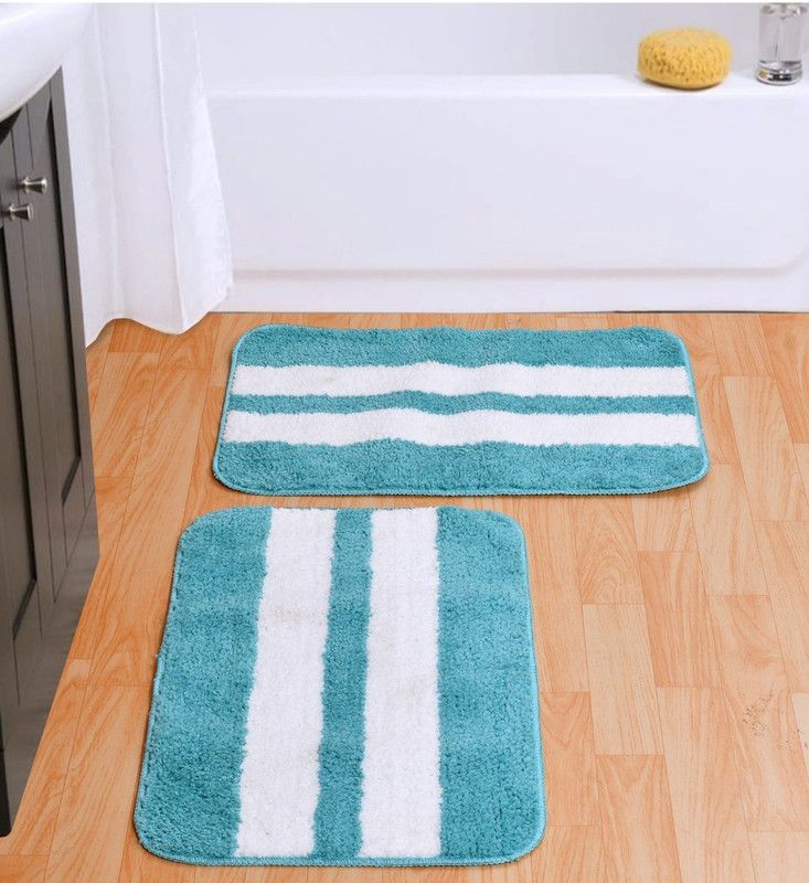 PICTAS Microfiber Door Mat  (firozi, White, Medium, Pack of 2)