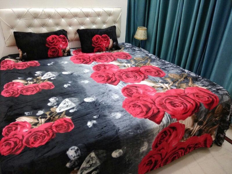 Nanki's 220 TC Velvet Queen Floral Flat Bedsheet  (Pack of 1, Black)