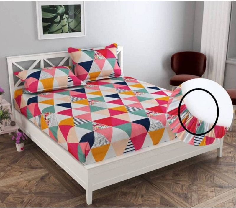 precise fabrics 200 TC Microfiber Queen Abstract Fitted (Elastic) Bedsheet  (Pack of 1, Pink)
