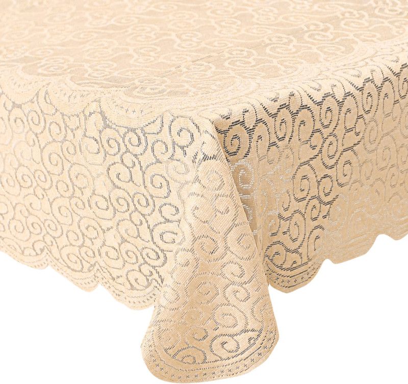 KUBER INDUSTRIES Self Design 4 Seater Table Cover  (Cream, Cotton)