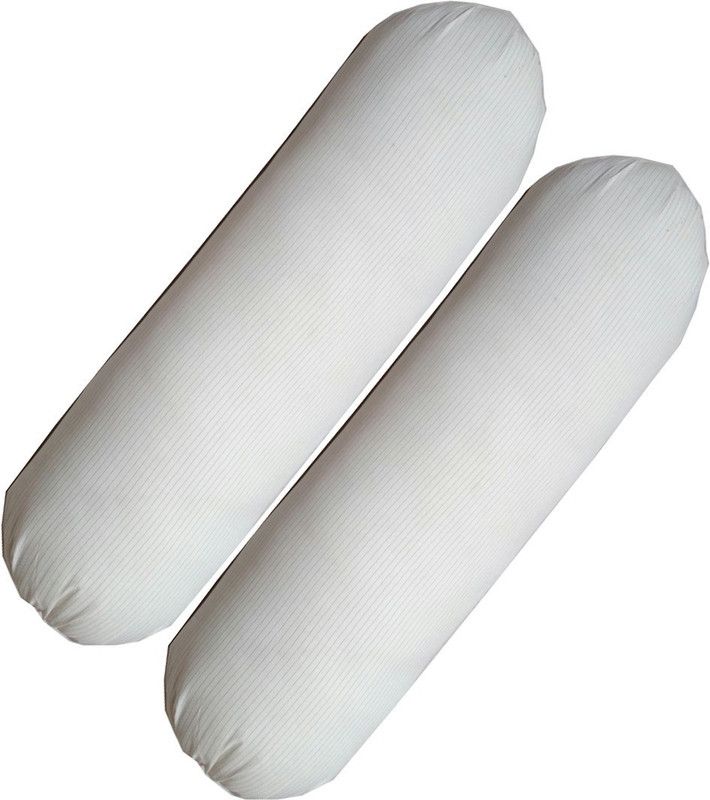 G S COLLECTIONS Cotton Solid Bolster Pack of 2  (White)