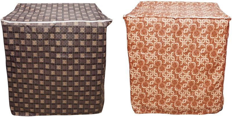 Da Anushi Semi-Automatic Washing Machine Cover  (Width: 60 cm, Dark Brown Check, Brown Pipes)