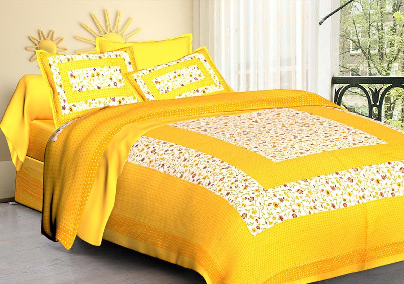 VIHANA LIFESTYL 228 TC Cotton King Polka Flat Bedsheet  (Pack of 1, Yellow)