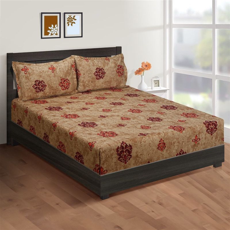 SWAYAM 210 TC Cotton King Floral Flat Bedsheet  (Pack of 1, Brown)