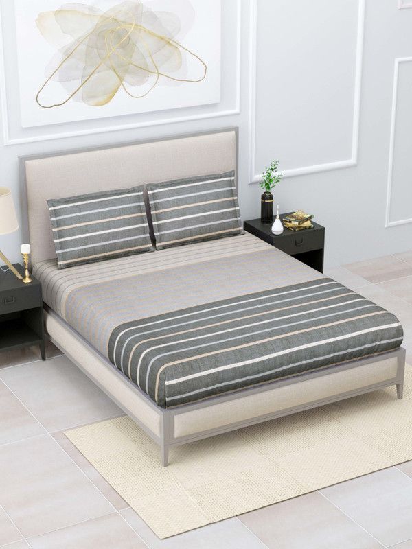 Home Fresh 120 TC Cotton King Striped Flat Bedsheet  (Pack of 1, Multicolor)