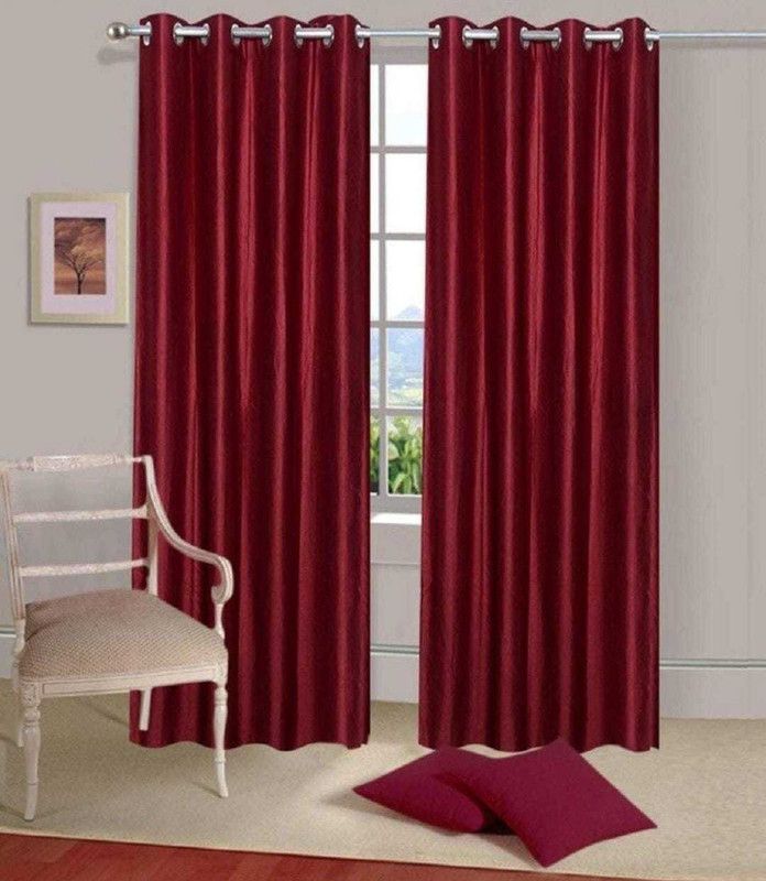 182 cm (6ft) Window Curtain  (Maroon, Pack of 2)