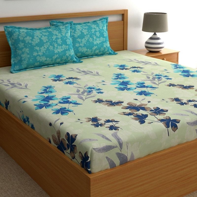 Home Ecstasy 140 TC Cotton Double Geometric Flat Bedsheet  (Pack of 1, Grey)