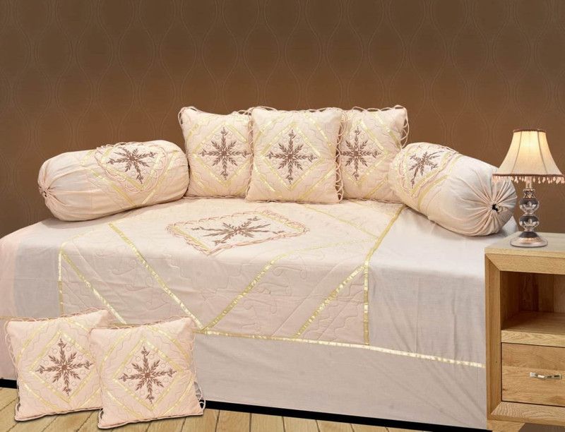 GRATIFY Cotton Embroidered Diwan Set  (Beige)