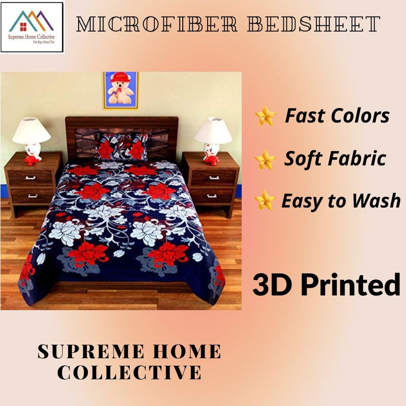 144 TC Microfiber Single Floral Bedsheet  (Pack of 1, Black)
