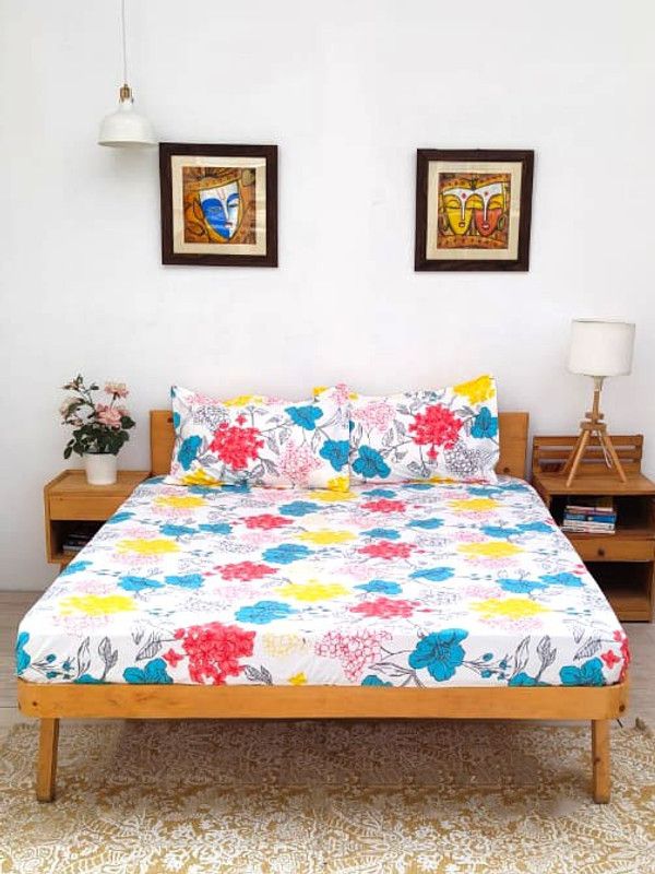 Ariana 140 TC Polyester Queen Floral Flat Bedsheet  (Pack of 1, Multicolor)