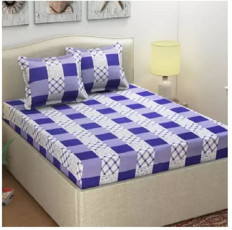 Sodha Collections 140 TC Polycotton Double Printed Flat Bedsheet  (Pack of 1, Blue)