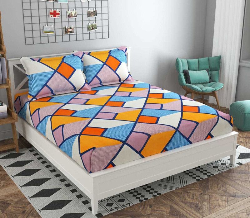 Decastle 200 TC Cotton Queen Striped Fitted (Elastic) Bedsheet  (Pack of 1, Multicolor)