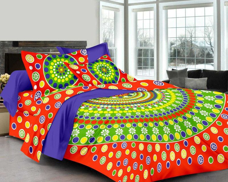 24x7 Home Store 140 TC Cotton Double Printed Flat Bedsheet  (Pack of 1, Red)