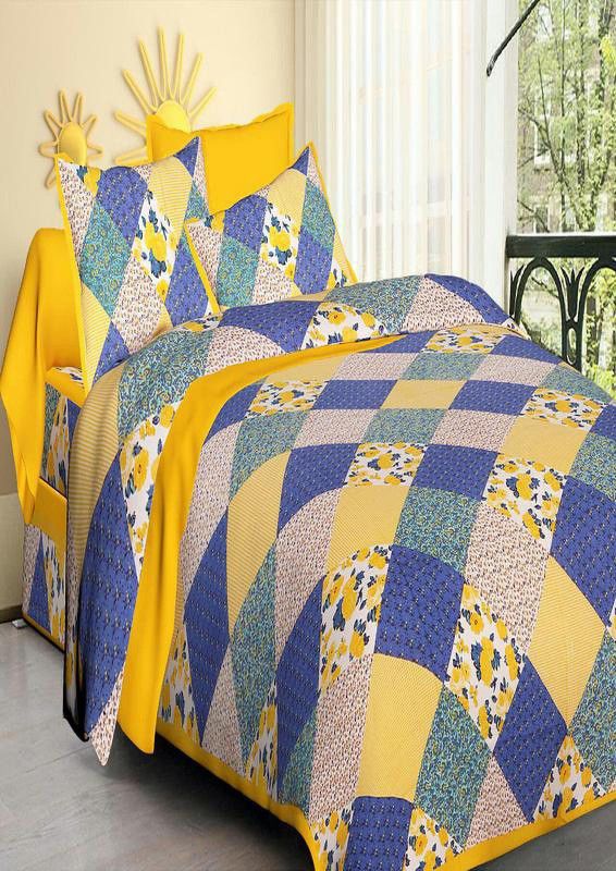 Divy Fusion Fashion 150 TC Cotton Double Printed Flat Bedsheet  (Pack of 1, Yellow)