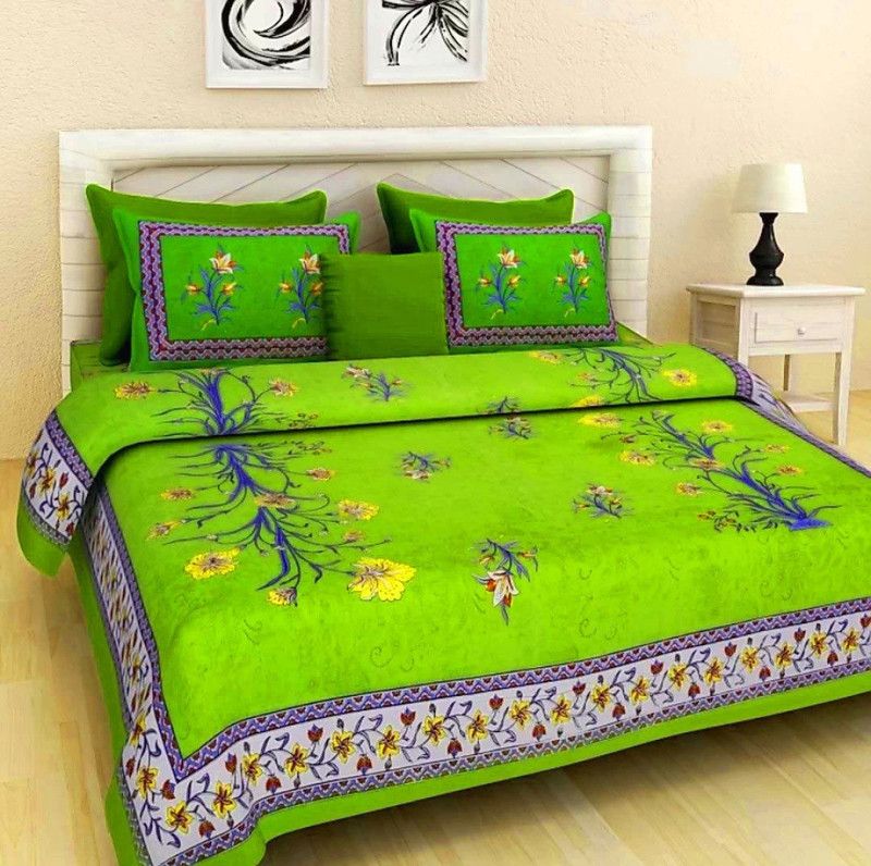 SOMYA GEMS 150 TC Cotton Double Floral Flat Bedsheet  (Pack of 1, Florescent)