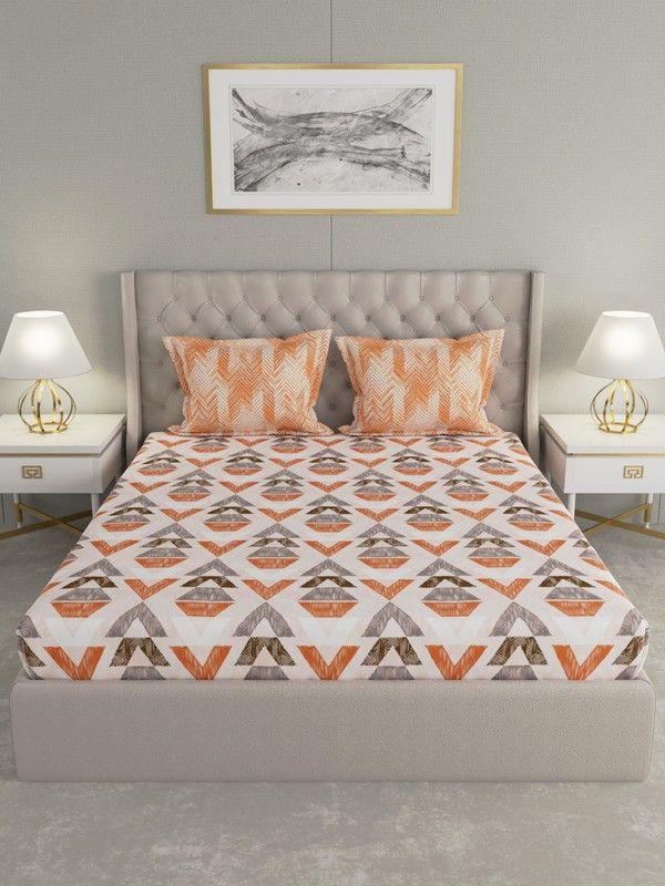 Raymond Home 144 TC Cotton Double Geometric Flat Bedsheet  (Pack of 1, Orange)