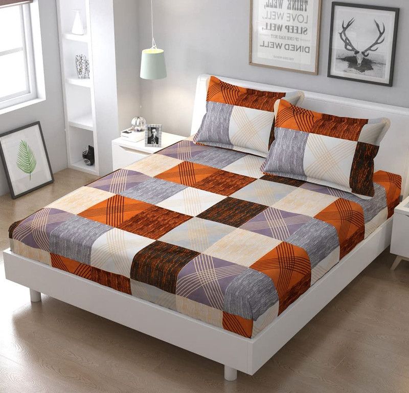 AGhomes 230 TC Cotton, Microfiber, Polycotton Double Floral Flat Bedsheet  (Pack of 1, Brown)