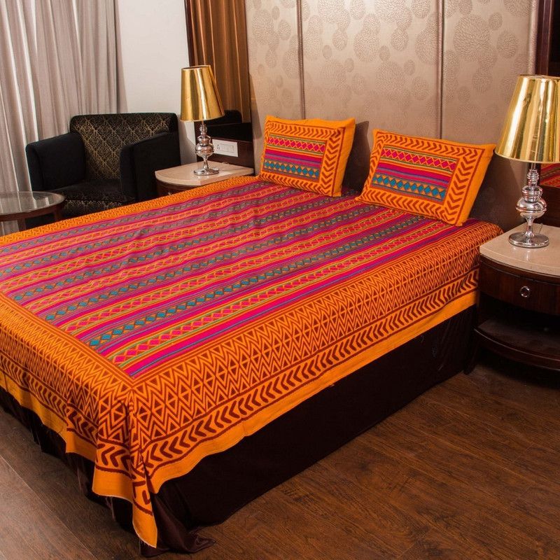 MAGITEXT 228 TC Cotton Double Abstract Flat Bedsheet  (Pack of 1, Yellow)