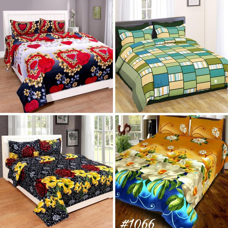 AUROXA 160 TC Polycotton Double 3D Printed Flat Bedsheet  (Pack of 1, Multicolor)