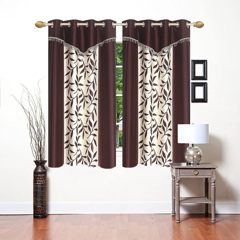 TWIZOR 153 cm (5 ft) Polyester Room Darkening Window Curtain (Pack Of 2)  (Printed, Brown)