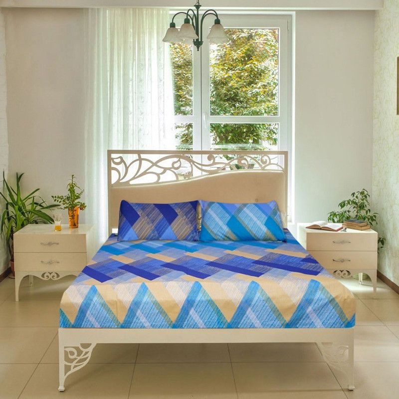 SATNAM HANDLOOM 200 TC Cotton King Geometric Flat Bedsheet  (Pack of 1, Multicolor)