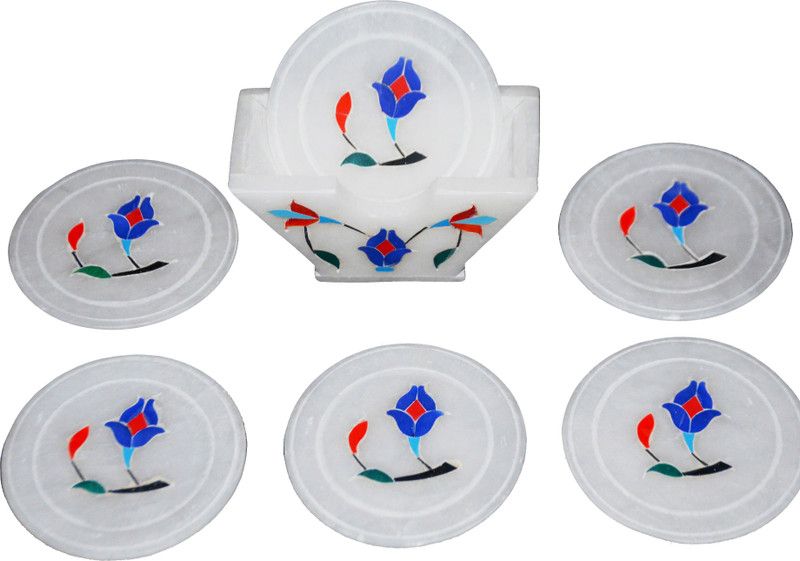 ORIENTALs Round Reversible Marble Coaster Set  (Pack of 6)