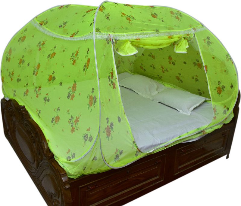 HOMELORE Polyester Adults Washable Foldable, Flexible for Double bed, King Size bed, Queen Size bed Printed Mosquito Net  (Green, Tent)
