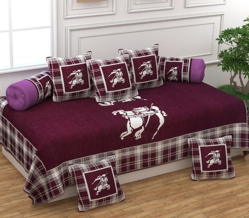 igi Chenille Abstract Diwan Set  (Purple)