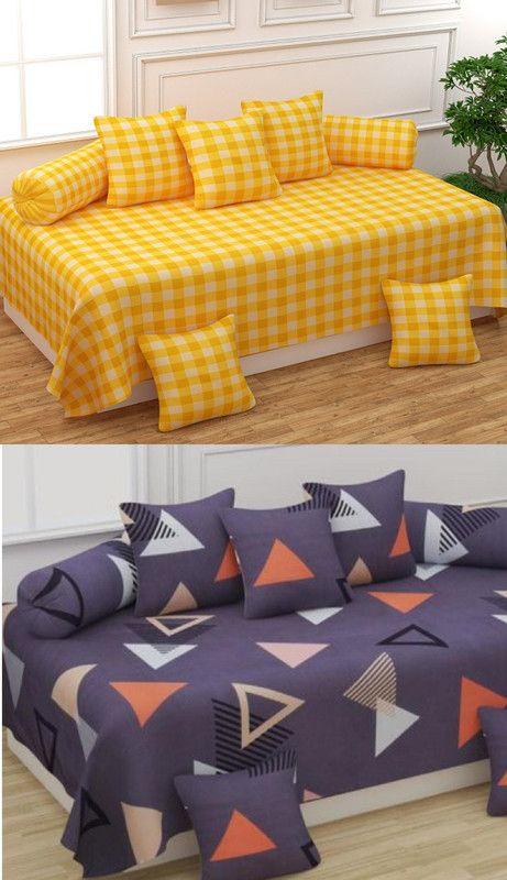 Radhey Radhey Decor Polyester Checkered Diwan Set  (Multicolor)