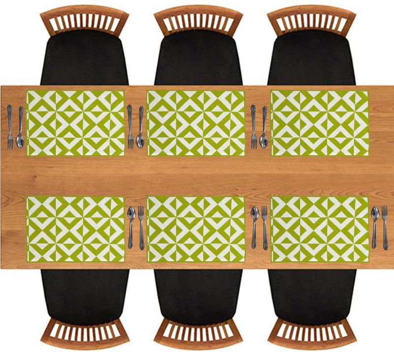 DECOTREE Rectangular Pack of 6 Table Placemat  (Green, Cotton)