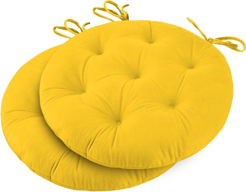 Anita Corporation Round Chair Cushion Seat Pad For Outdoor, Dining, Home, Office, 16 x 16 Inch Microfibre Solid Chair Pad Pack of 2  (Yellow)