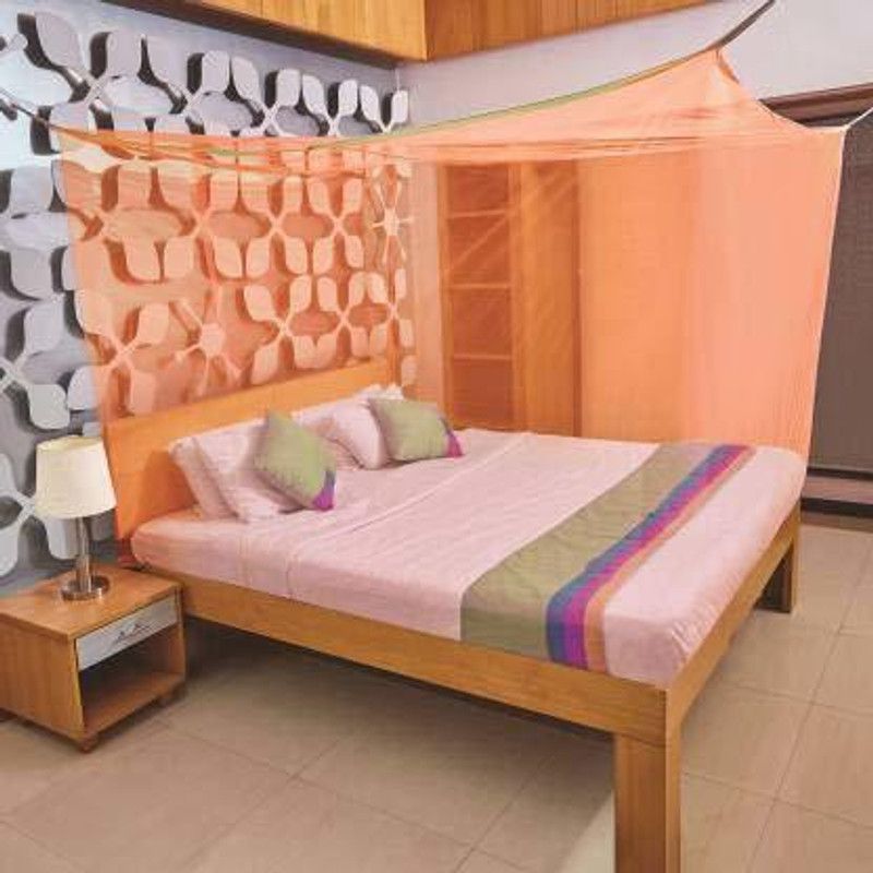 Ovi Polyester Adults Washable mosquito net for dubble bed (Orange) 7 x 7 ft. Mosquito Net  (Orange, Bed Box)