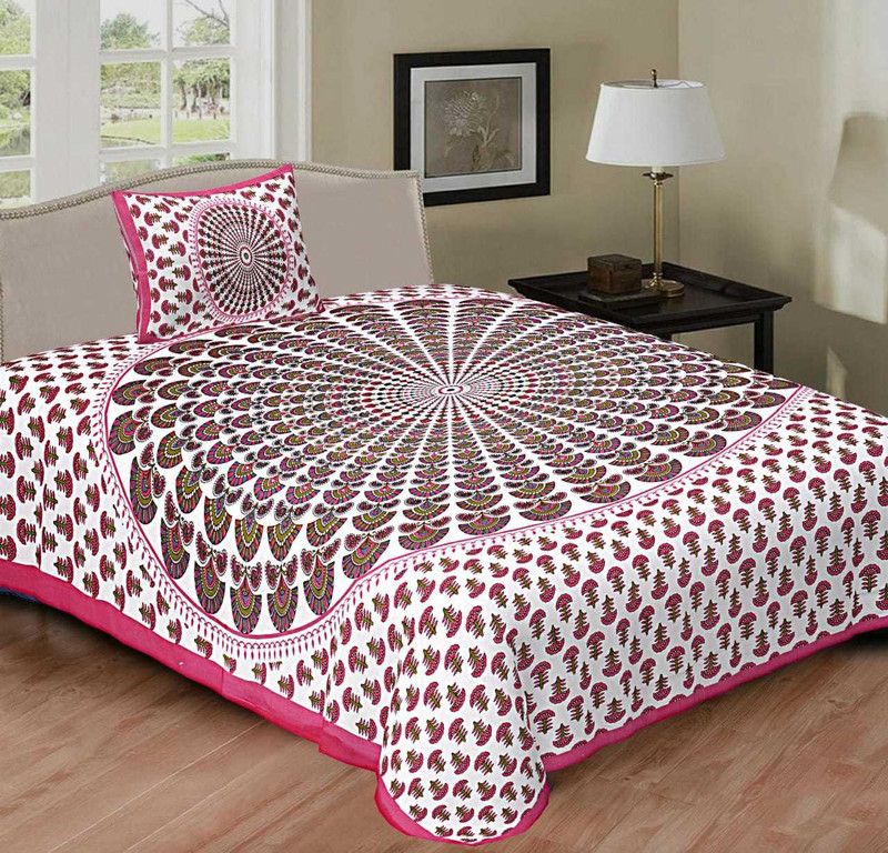 VIHANA LIFESTYL 220 TC Cotton Single Printed Flat Bedsheet  (Pack of 1, Pink)