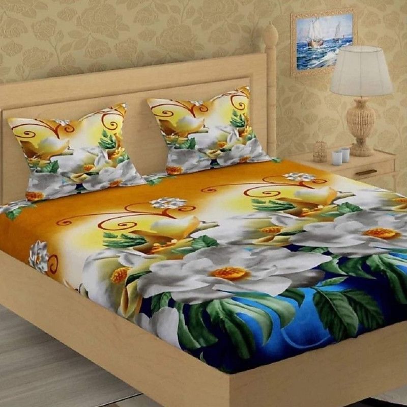 Damac 100 TC Polyester Double Floral Flat Bedsheet  (Pack of 1, Gold)
